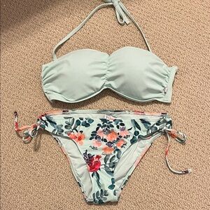 La Vie En Rose Floral Print Bikini Set Mint Blue Medium